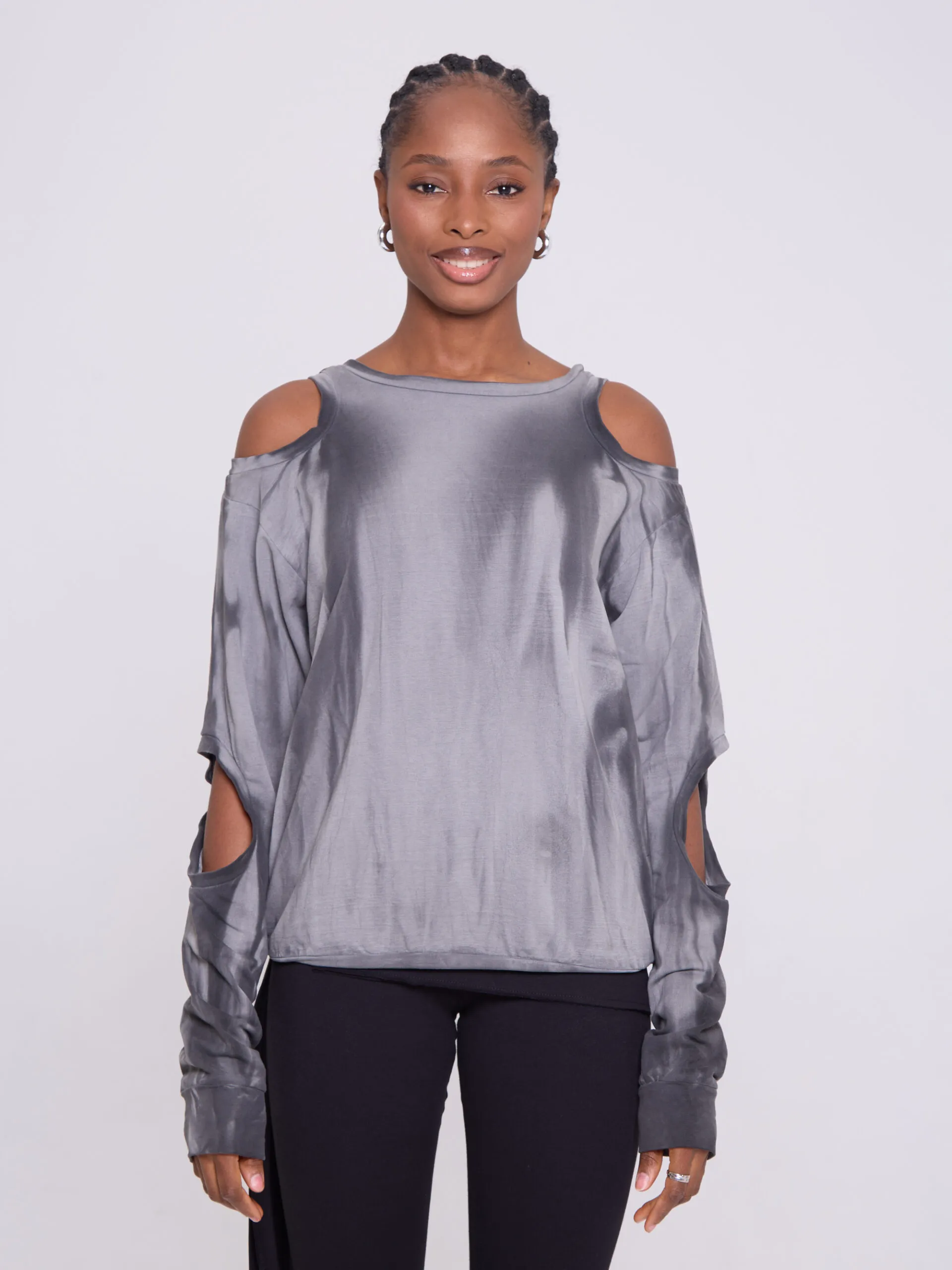 Свитшот stonewash с прорезями на плечах и локтях — изображение 6